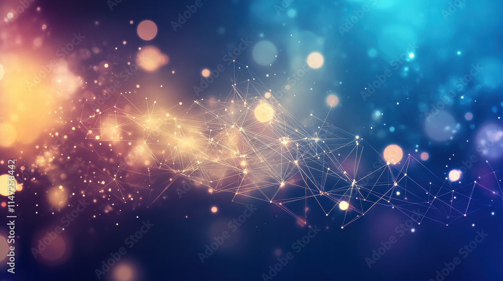Poster abstract digital background with glowing connections and polygonal mesh lines, representing the conc