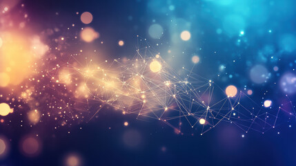 Obraz premium Abstract digital background with glowing connections and polygonal mesh lines, representing the concept of network technology or data transfer in cyberspace