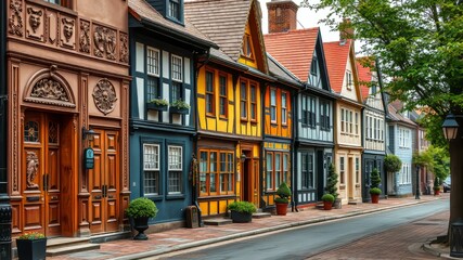 Obraz premium Old American Carved Houses, Historic Berlin, MD Streets, AI Photo