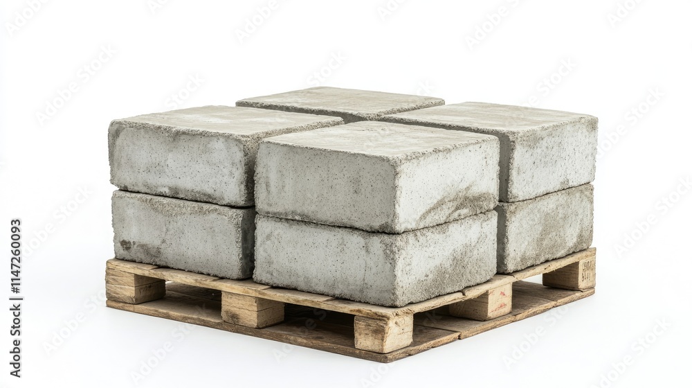 Aufkleber A close-up view of cement blocks stacked on a pallet, isolated on white to accentuate the solid form and texture of the material
