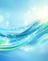 Fototapeta premium Abstract blue and green wavy lines with sparkling lights.