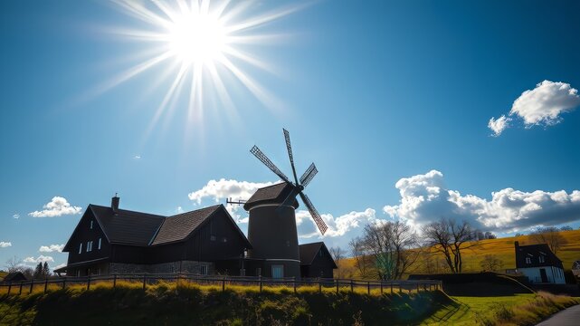 Sunny Sky Over Sinninger M&uuml;hle, Westphalia -  AI Photorealistic Landscape