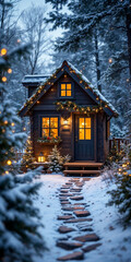 Concept photo of tiny house exterior with Christmas concept