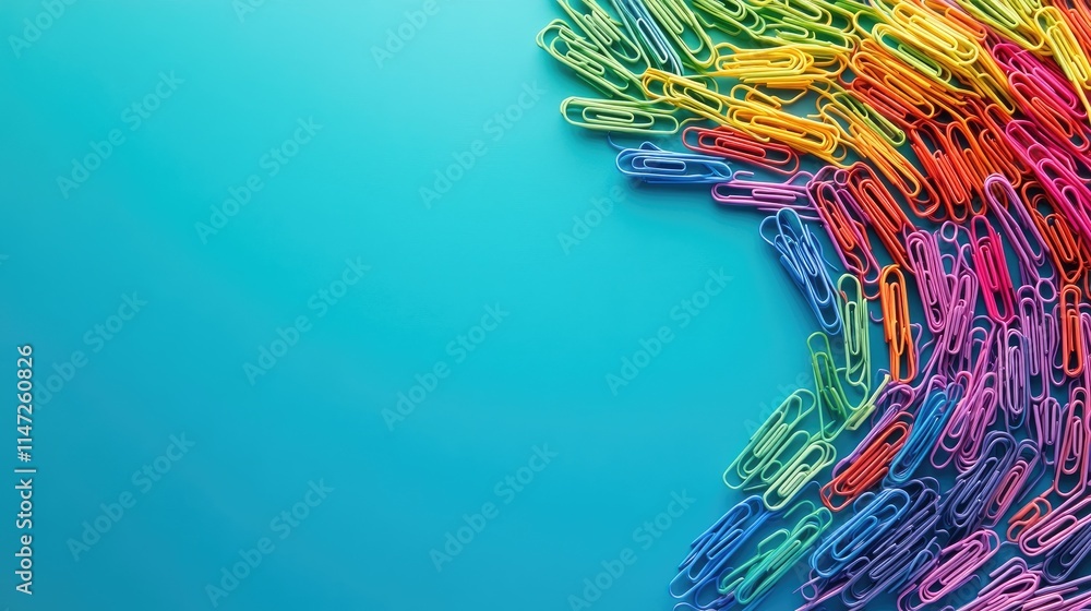 Leinwandbilder a creative organization of multi-colored paper clips forming a rainbow on a smooth turquoise surface