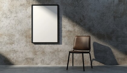 Simple white poster on a black-framed chair against a plain, minimal background.