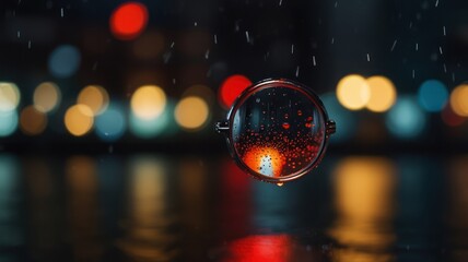 Rain Drops On Lens City Lights Background