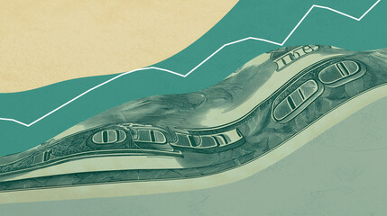 Stock Certificate Partially Visible Beneath a Stack of Cash and Rising Trend Line, Symbolizing Traditional Investment and Capital Growth