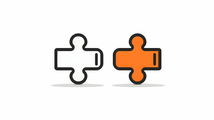 Obraz premium Two puzzle pieces, one white and one orange, symbolizing connection and unity.