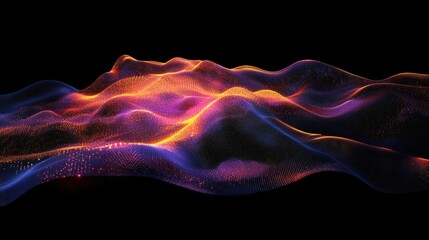Fototapeta premium A dynamic wave of colorful digital particles flowing with energy, representing modern technology and vibrant motion in a sleek, abstract composition