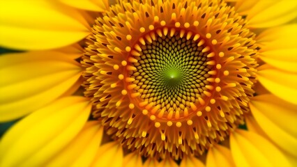 A detailed macro shot of a sunflower's golden center and bright yellow petals