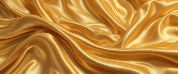 Fototapeta premium Luxurious golden silk fabric with smooth, flowing texture and rich sheen, creating an elegant and opulent appearance.