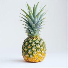 Fototapeta premium A ripe pineapple with a yellow crown on a white background.
