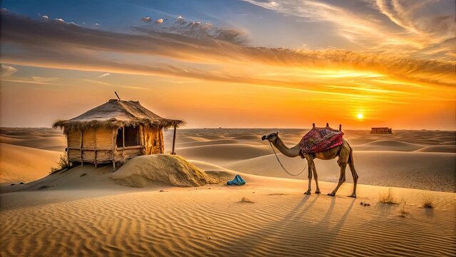 Desert-dwelling Jird in Cholistan Desert at sunset, desert animal, jird