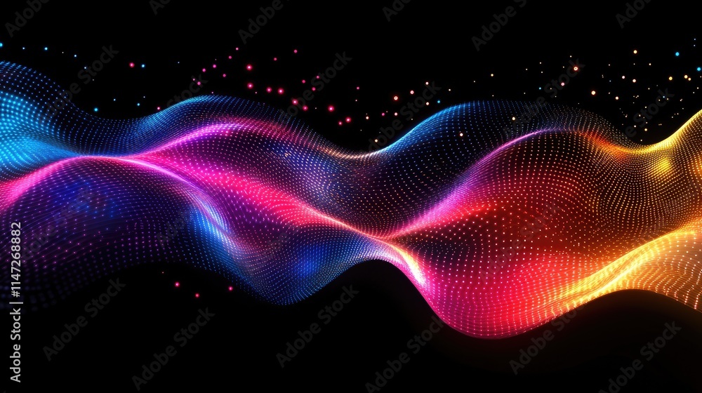 Poster A vibrant and abstract flow of digital particles, bursting with color and energy, representing the pulse of modern technology and digital innovation