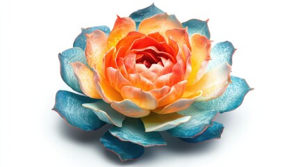 A vibrant cactus flower with intricate textures, isolated on a white background to highlight its bright colors and delicate features