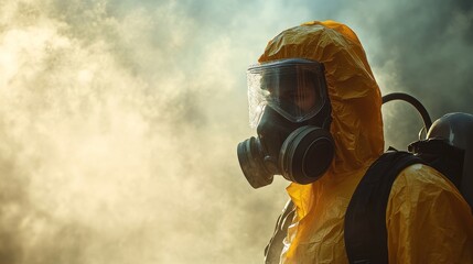 Obraz premium Person in Hazmat Suit Amid Smoke