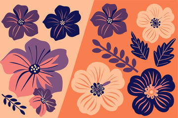 Tropical floral set. Flowers collection. Vector design isolated elements on the white background.
