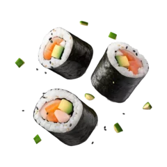 sushi with chopsticks isolated on white