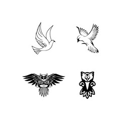 icon set of birds in black and white