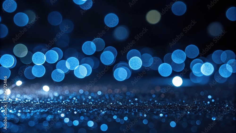 Poster Abstract Blue Bokeh Background with Shimmering Glitter Texture