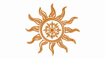 An ornate sun symbol featuring wavy rays and a floral center, representing warmth and vitality.