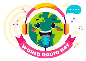 World Radio Day Vector Illustration on 13 February Depicting Technology, Science, and Communication in a Flat Style Cartoon Background