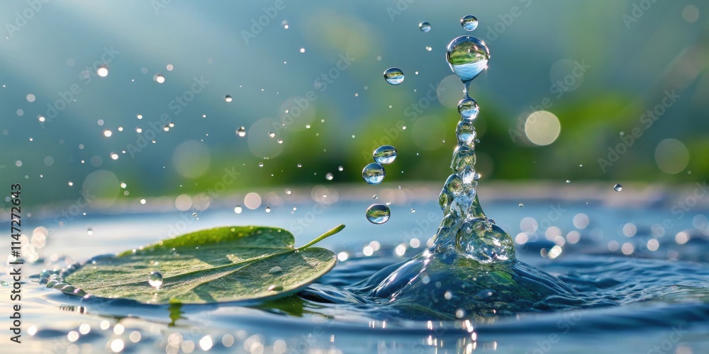 Fototapete water droplets create a mesmerizing cascade as they fall into a still pond, leaving behind a ripple 