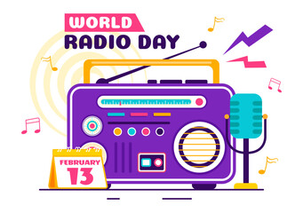 World Radio Day Vector Illustration on 13 February Depicting Technology, Science, and Communication in a Flat Style Cartoon Background