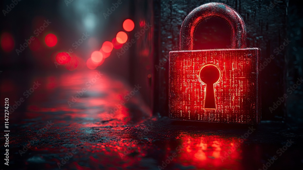 Aufkleber a close-up view of a glowing red lock symbolizing digital security set against a blurred background 