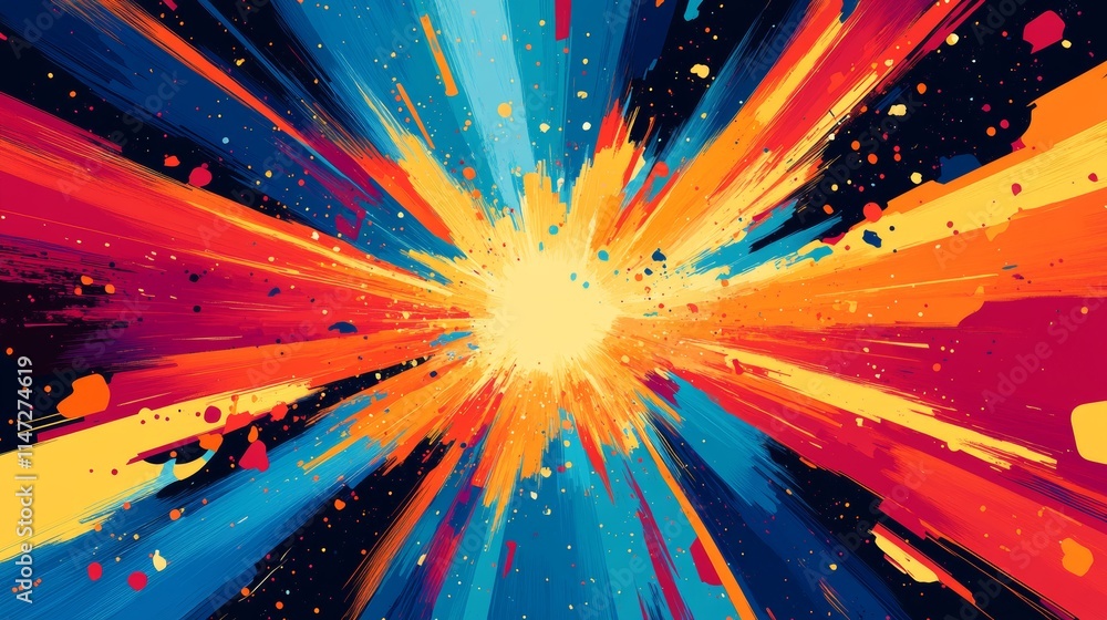 Poster vibrant explosion of colors and shapes radiating in dynamic patterns