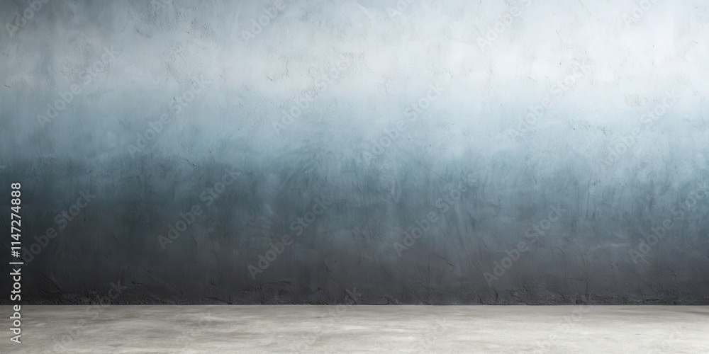 Poster a minimalist cement wall with a concrete floor and a gradual color transition from light blue to dar