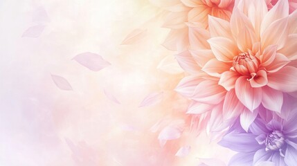 Obraz premium Delicate pastel dahlias with floating petals
