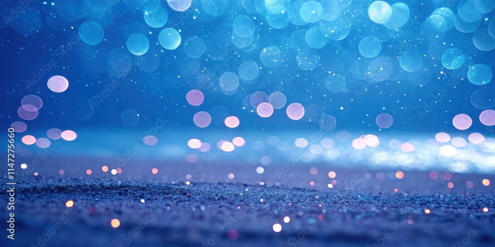 Poster shimmering lights and bokeh in a serene blue background