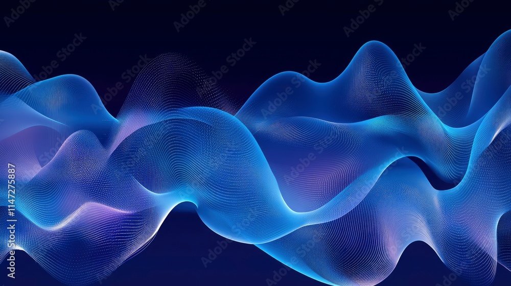 Poster abstract waves of blue light intertwine in a digital landscape, creating a mesmerizing flow of energ