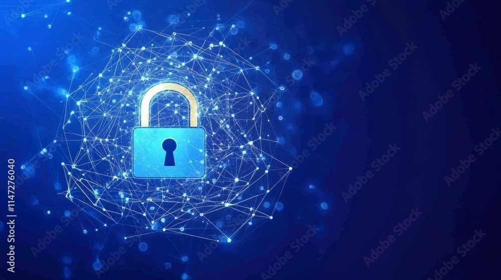 Poster secure digital padlock symbolizing online safety in a technology-driven environment with abstract ne
