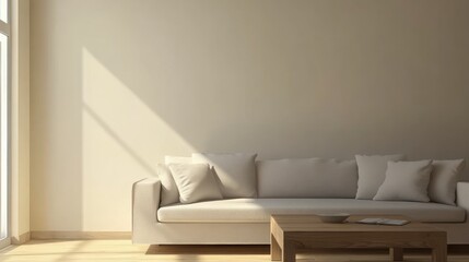 Minimalist Living Room with Beige Sofa and Coffee Table