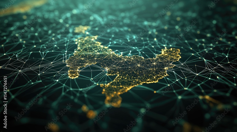 Poster 3d illustration of germany map with interconnected digital lines, highlighting the concept of global