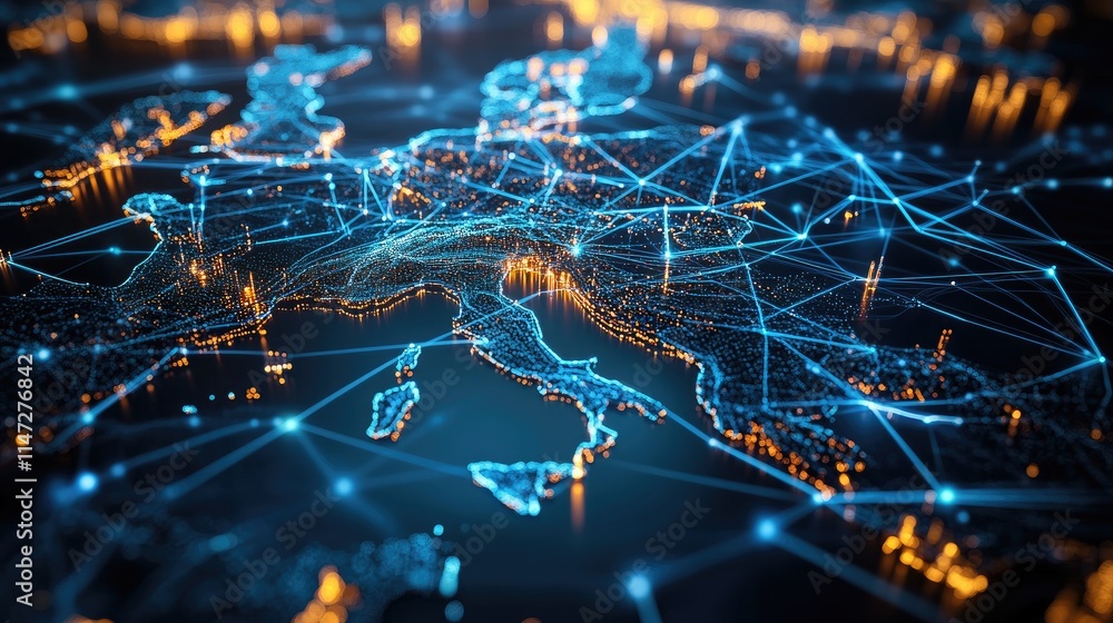 Aufkleber A 3D rendering of Germany map with connected networks and digital lines, symbolizing global connections and the digital era