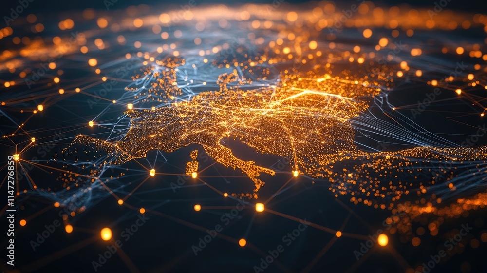 Poster A 3D rendering of Germany map with connected networks and digital lines, symbolizing global connections and the digital era