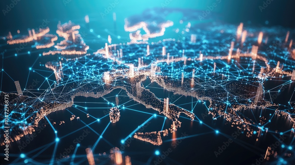 Aufkleber A 3D rendering of Germany map with connected networks and digital lines, symbolizing global connections and the digital era