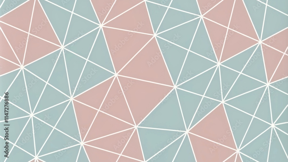 Poster abstract geometric pattern with pastel blue and pink triangles and white lines