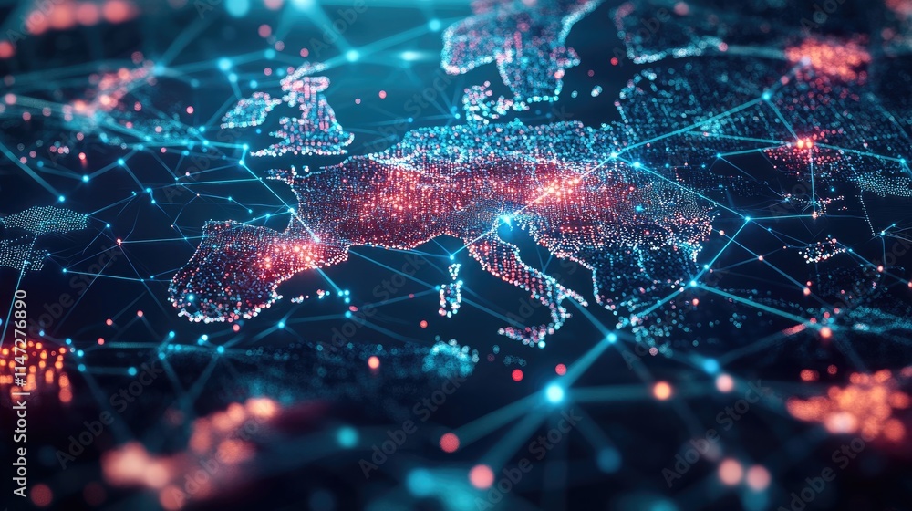 Aufkleber A 3D rendering of Germany map with connected networks and digital lines, symbolizing global connections and the digital era
