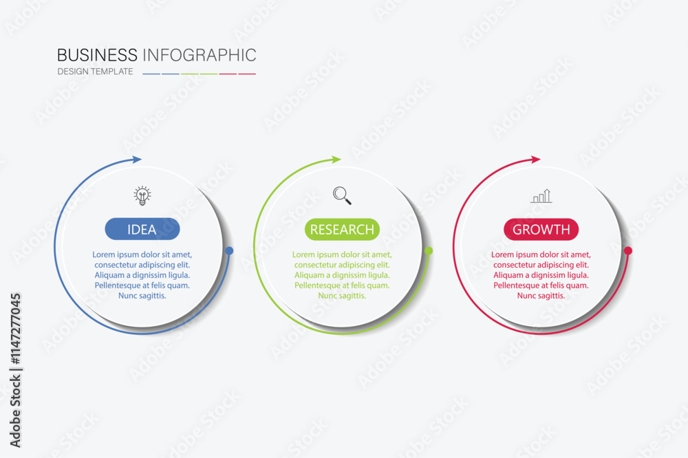 Aufkleber three step infographic element design vector template for presentation.