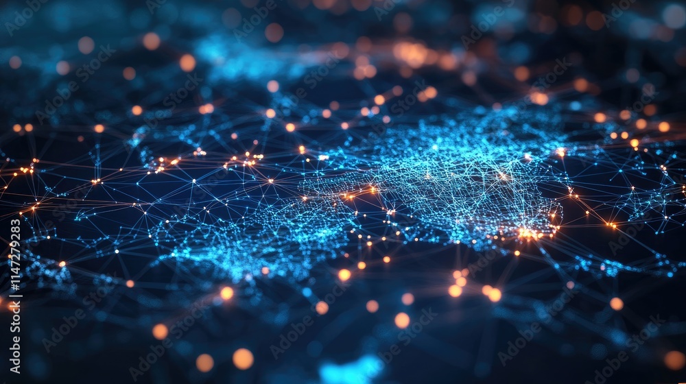Poster A conceptual map of Germany with a digital wireframe network, symbolizing the internet age and global connectivity