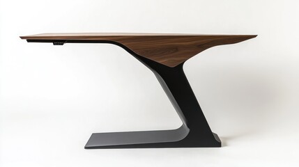 Modern Walnut Wood Desk With Black Metal Legs