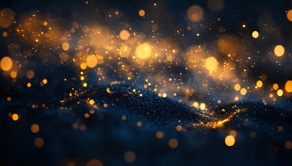 Fototapeta premium Glowing Particles Shimmering Darkly, Abstract Background with Golden Lights and Sparkling Dust, Night Scene with Bokeh Effect
