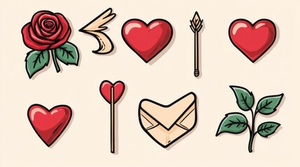 A Collection Of Romantic Love Symbols And Floral Elements