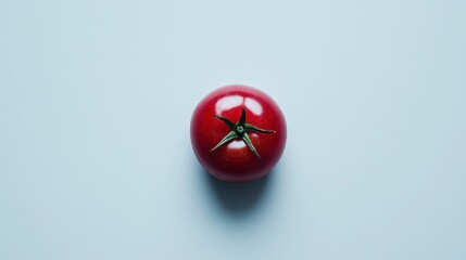 A Single Red Tomato on a Light Blue Background