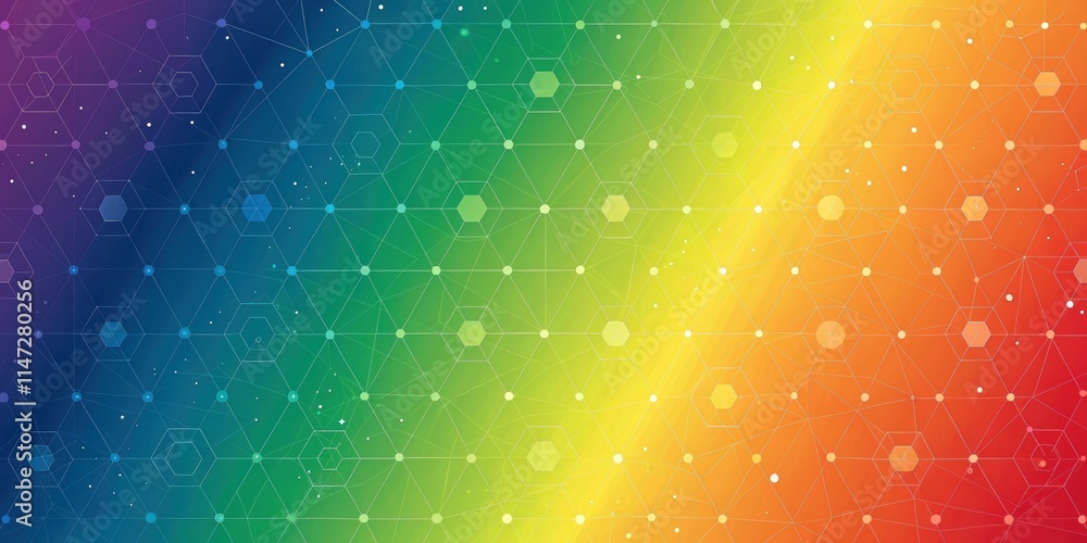Poster abstract gradient background with hexagon network and scattered dots