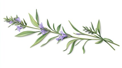 Fototapeta premium Delicate Lavender Flowers and Green Leaves Branch
